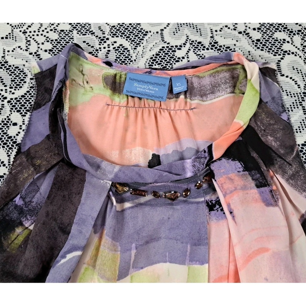 Simply Vera Wang Dress XS Multicolor Chiffon Layered Knee Length Pockets Artsy - Picture 3 of 11